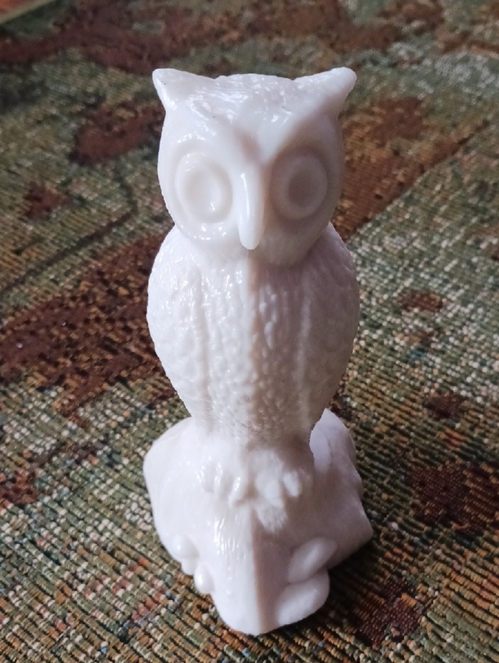 Vintage Westmoreland Milk Glass Owl on Stump with Mushrooms Paperweight